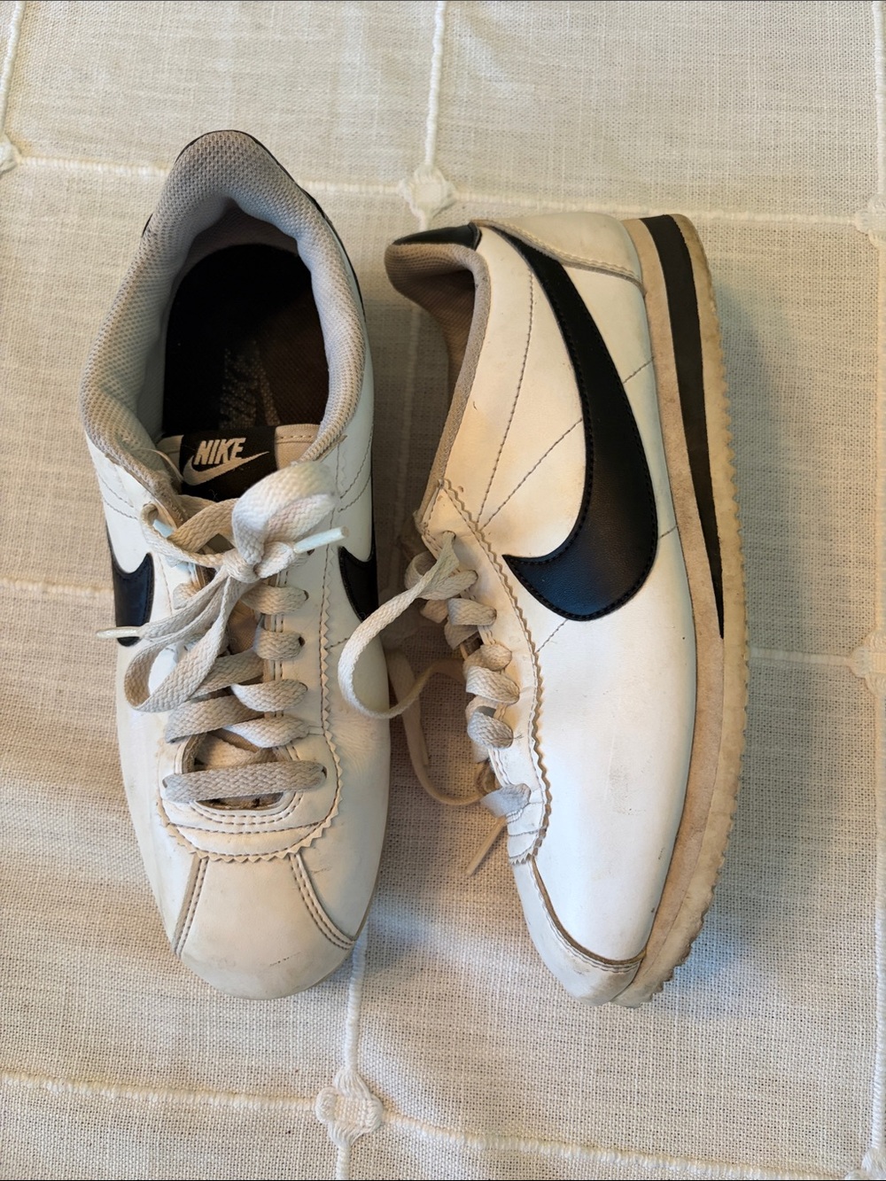 Nike White and Black Retro Cortez Style Sneakers